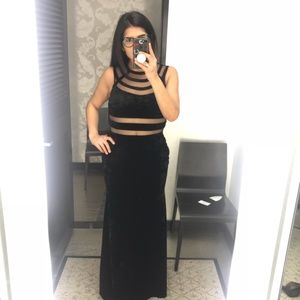 Aqua black crushed velvet gown